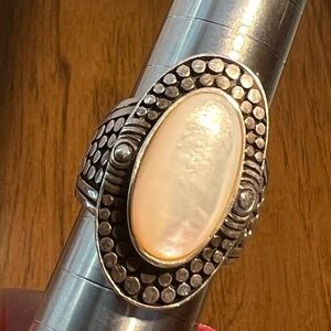 Huge 925 Silver Ring Mother of Pearl Ring Signed Cfj